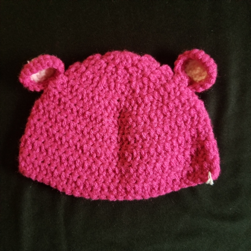 Infant bear ears crocheted beanie cap - Picture 2 of 2
